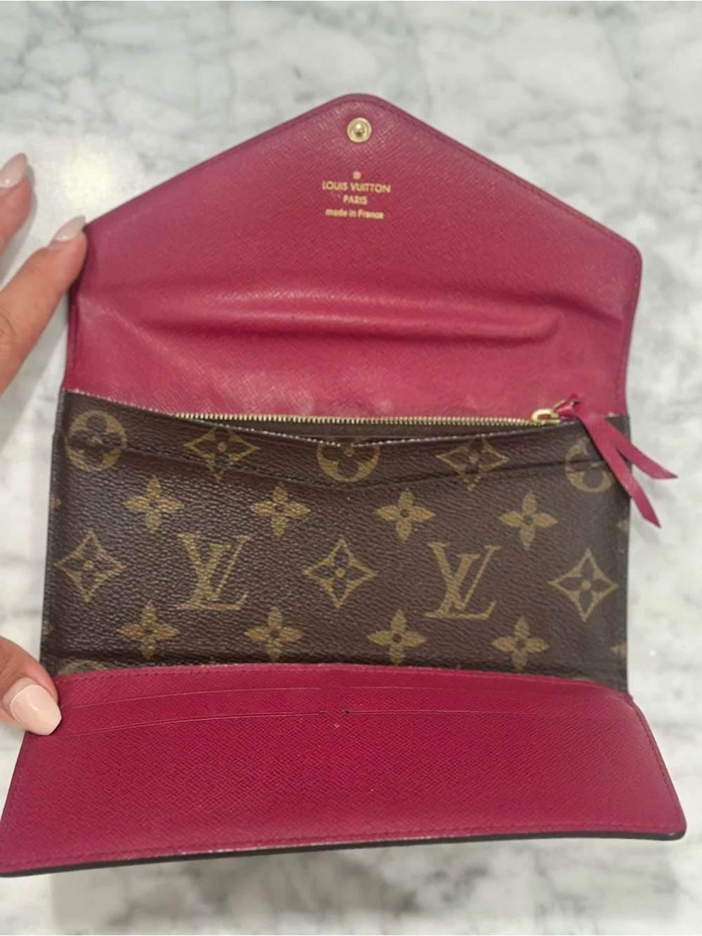 Louis Vuitton Monogram Canvas Brown Wallet with Red Snap